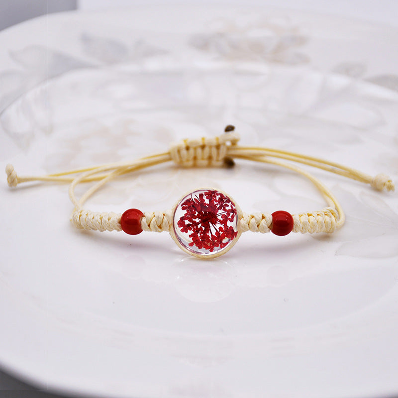 Wholesale Handmade Hemp Cotton Weaving Dried Flower Tree Of Life Color Elastic Bracelet